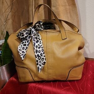 Coach Tan Tote with Leopard Print Bow